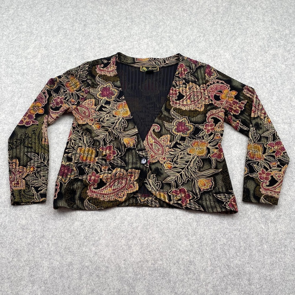 Mirasol Cardigan Sweater Womens Large Multicolor Paisley Button Knit Boho